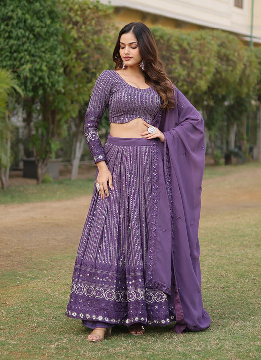 Amethyst Purple Faux Georgette Embroidered Lehenga Choli