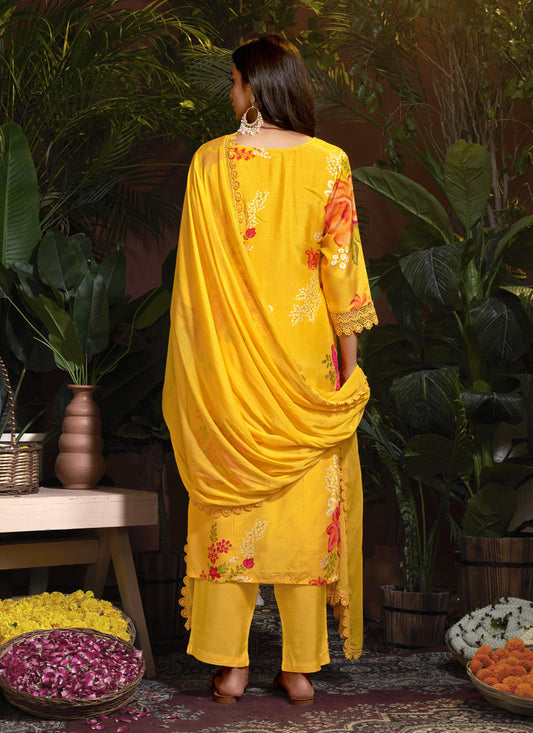 Sunny Yellow Muslin Printed Readymade Pant Kameez