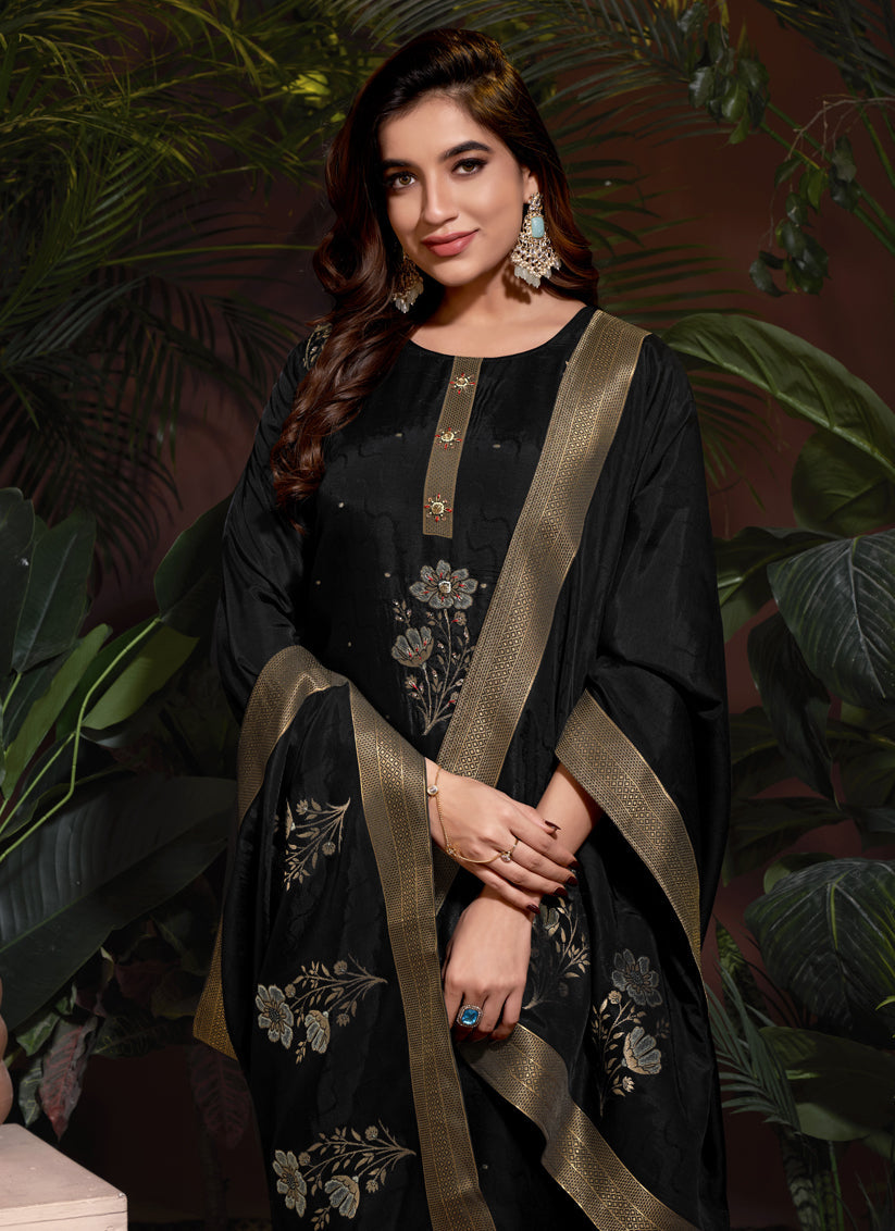 Black Viscose Handwork Readymade Pant Kameez