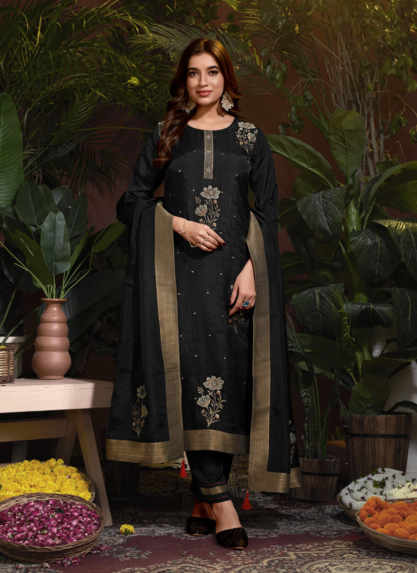 Black Viscose Handwork Readymade Pant Kameez