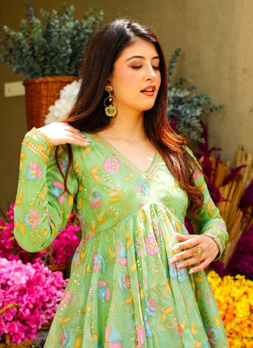 Pista Green Organza Readymade Wedding Sharara Suit