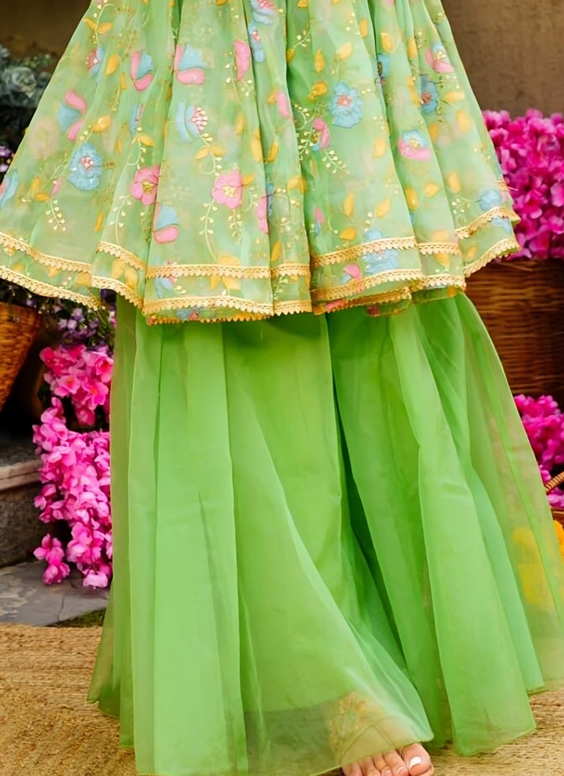 Pista Green Organza Readymade Wedding Sharara Suit