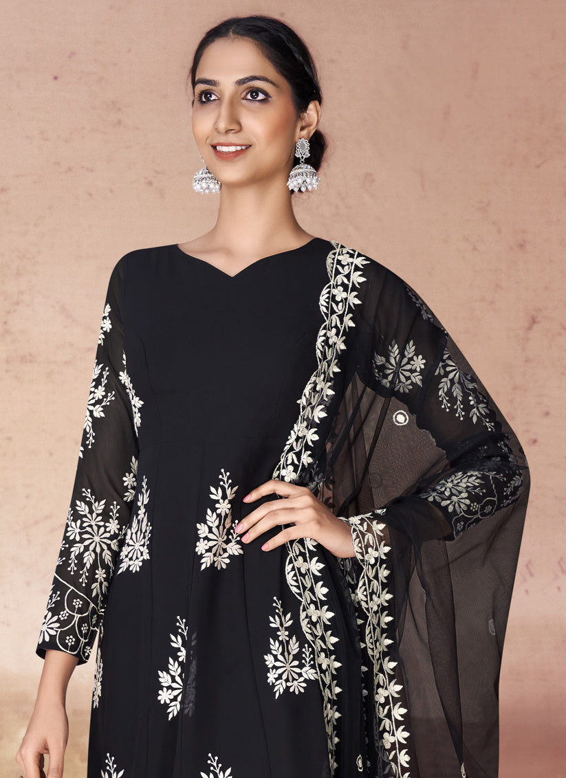 Black Georgette Readymade Anarkali Suit