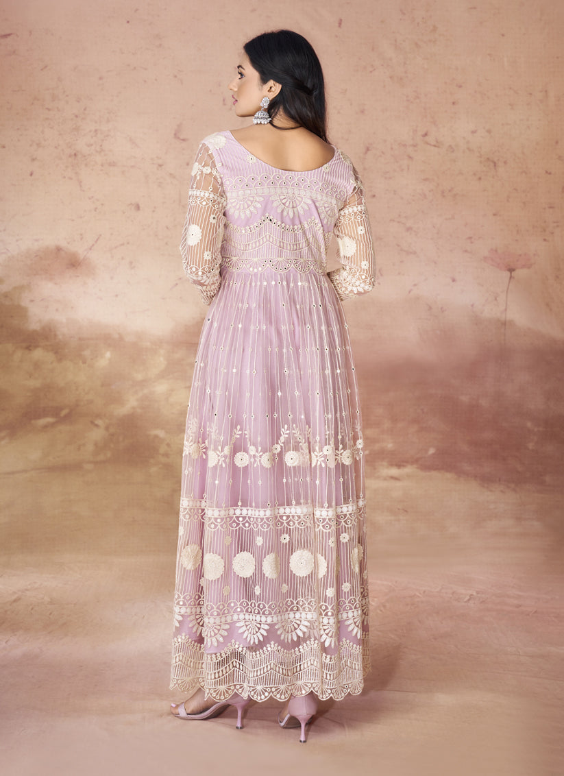 Baby Pink Net Readymade Gown