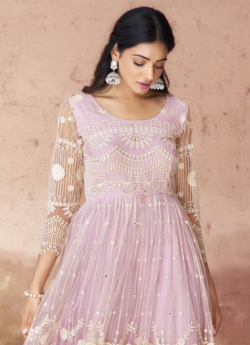 Baby Pink Net Readymade Gown