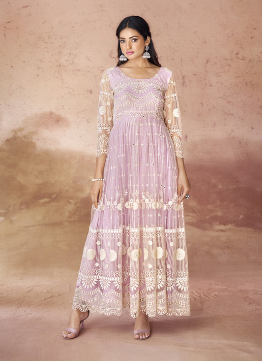 Baby Pink Net Readymade Gown