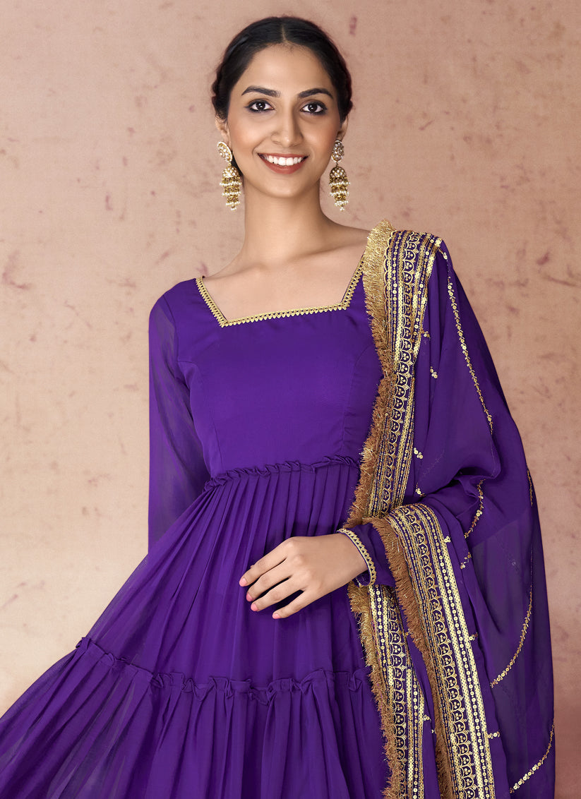 Violet Georgette Gown with Dupatta