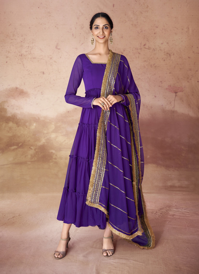 Violet Georgette Gown with Dupatta