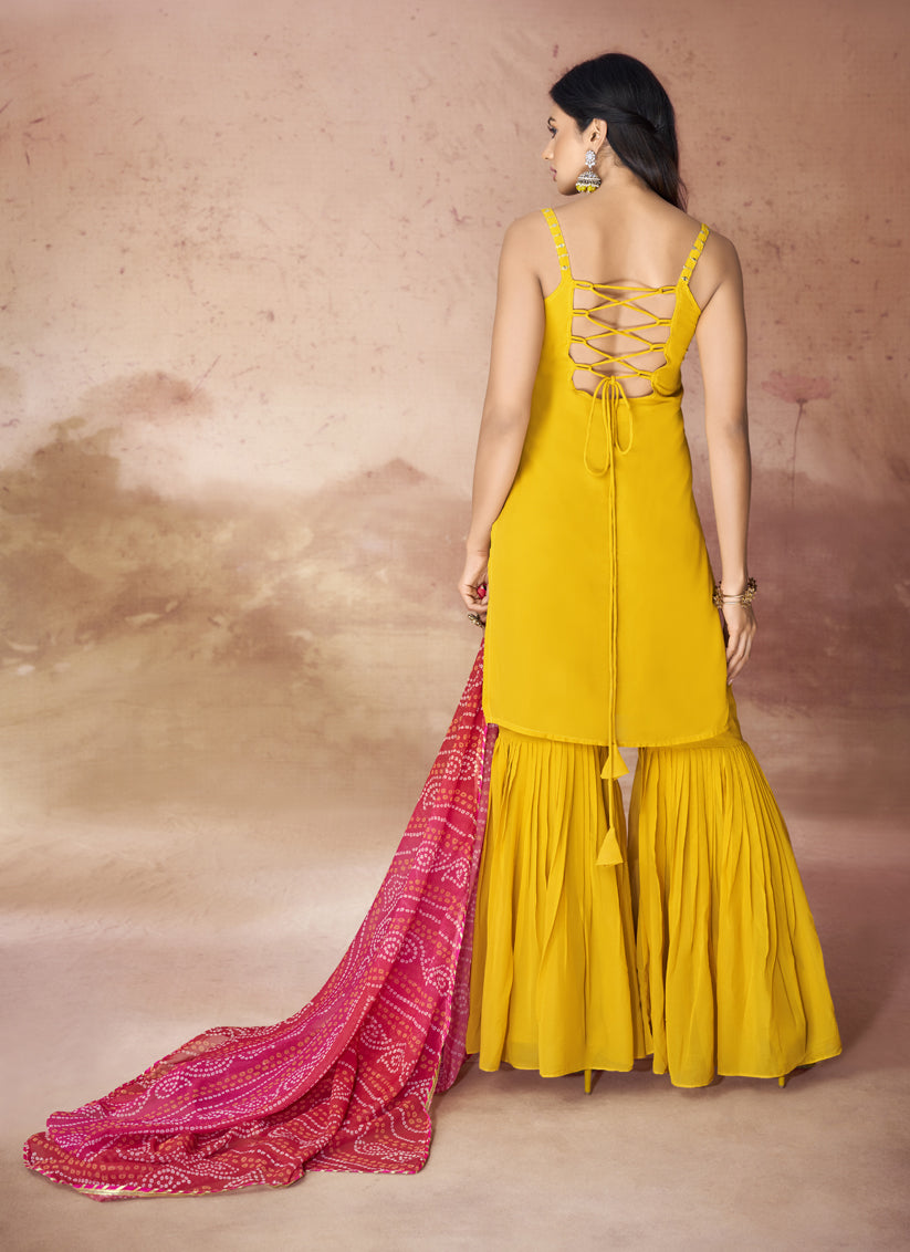 Mustard Georgette Readymade Sharara Kameez