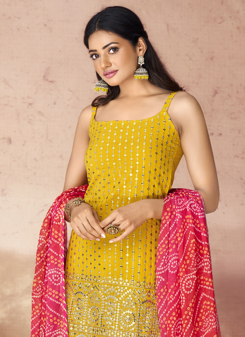 Mustard Georgette Readymade Sharara Kameez