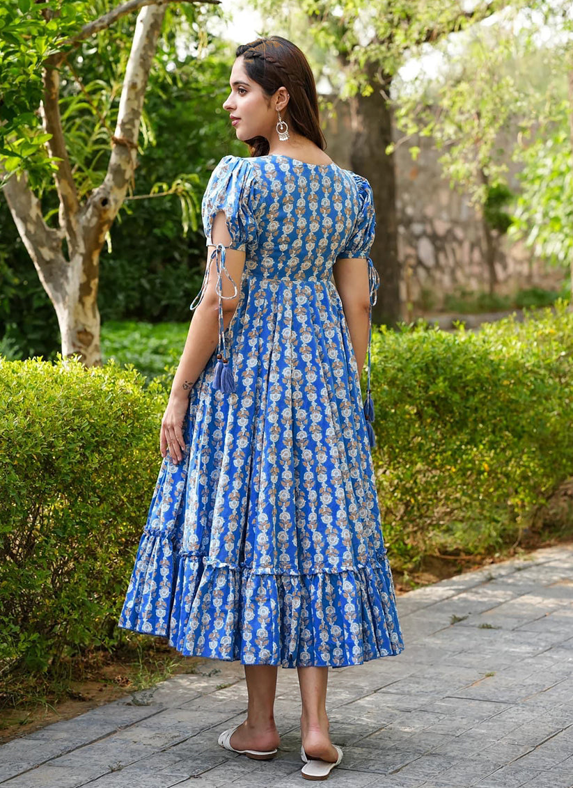 Blue Heavy Rayon Digital Print Readymade Gown