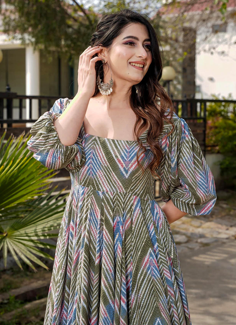 Multi Color Heavy Rayon Digital Print Readymade Gown