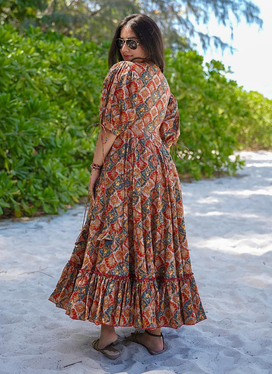 Multi Color Heavy Rayon Digital Print Readymade Gown