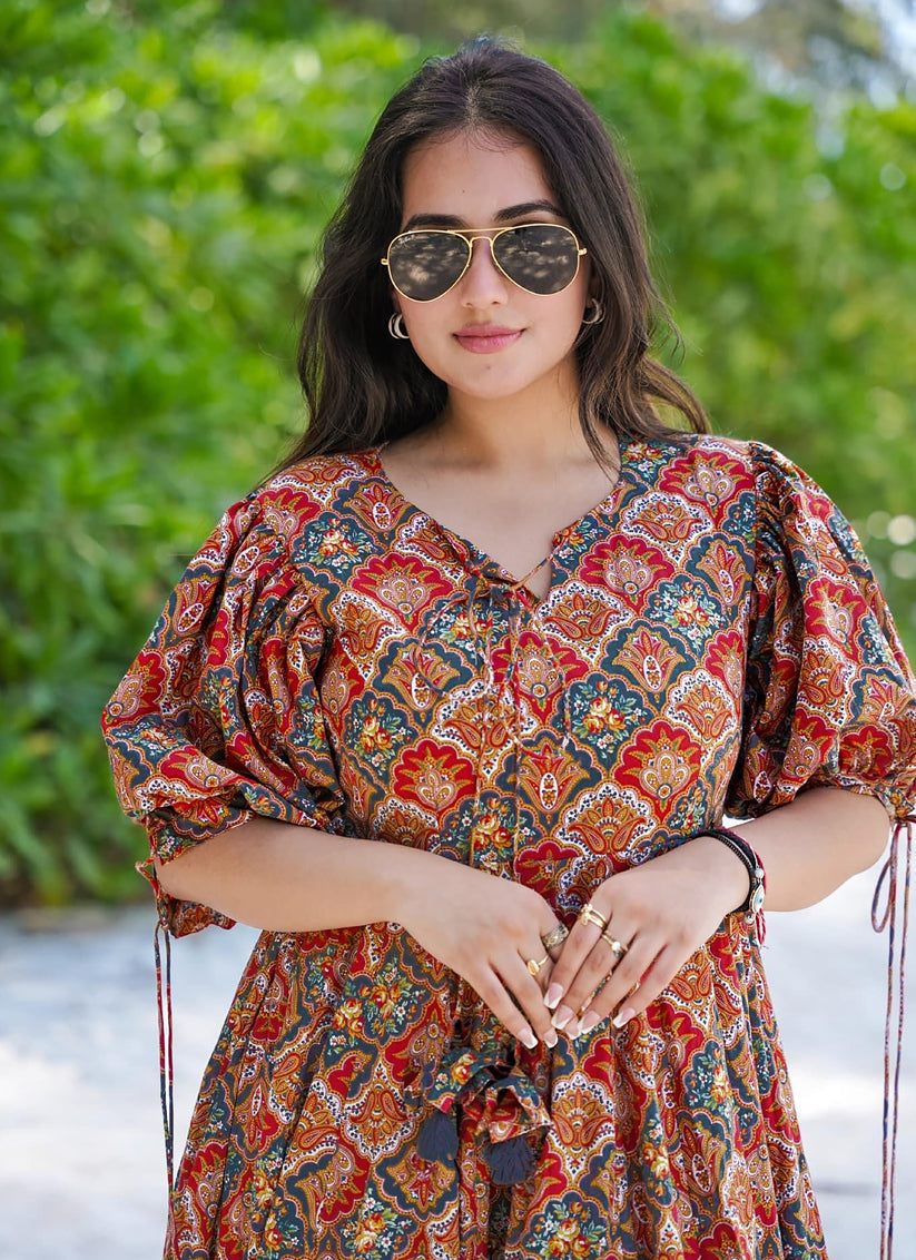 Multi Color Heavy Rayon Digital Print Readymade Gown