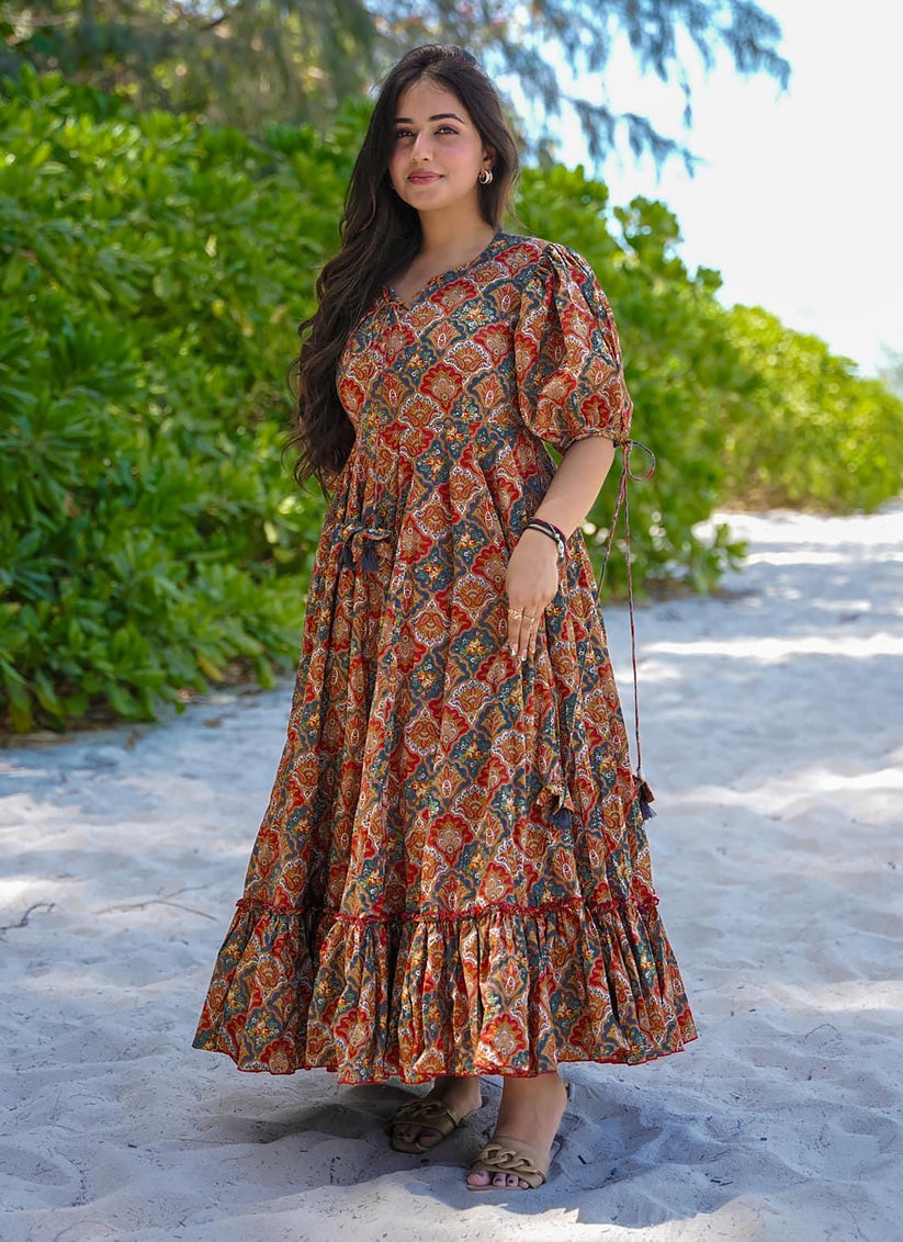 Multi Color Heavy Rayon Digital Print Readymade Gown