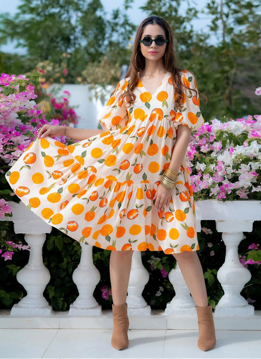 Off White Heavy Rayon Digital Print Readymade Gown