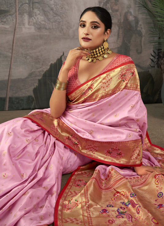 Pink Paithani Silk Zari Woven Saree