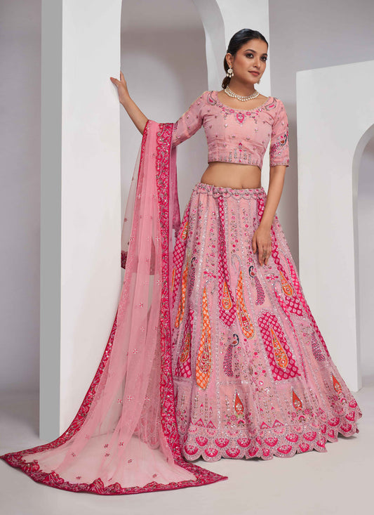Pink Silk Embroidered Wedding Lehenga Choli