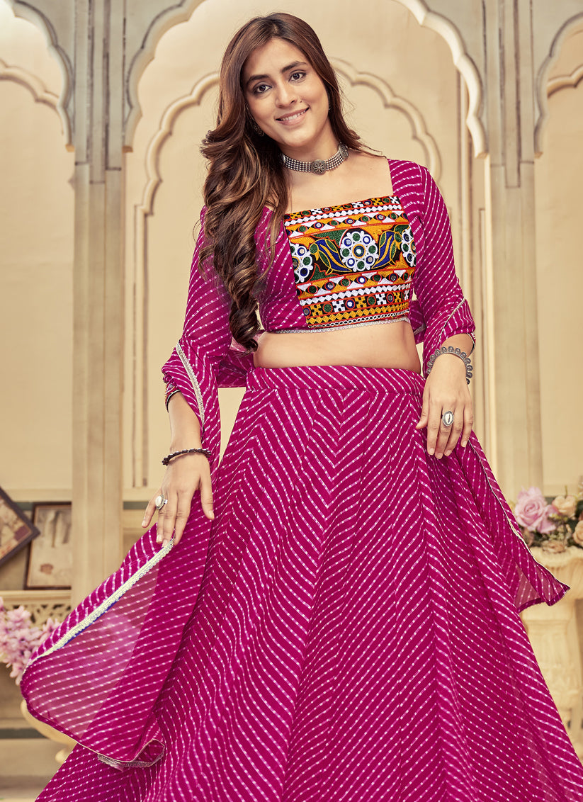 Magenta Georgette Gamthi Work Chaniya Choli