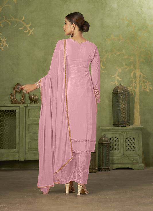 Pink Georgette Embroidered Palazzo Suit