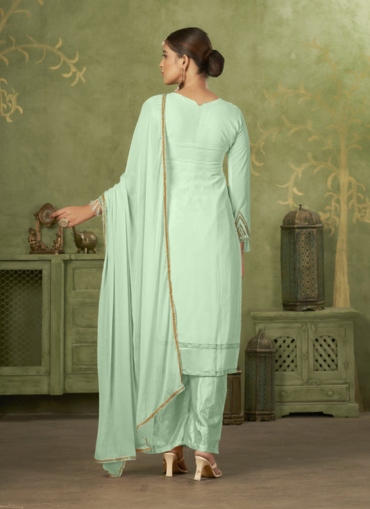 Sea Green Georgette Embroidered Palazzo Suit