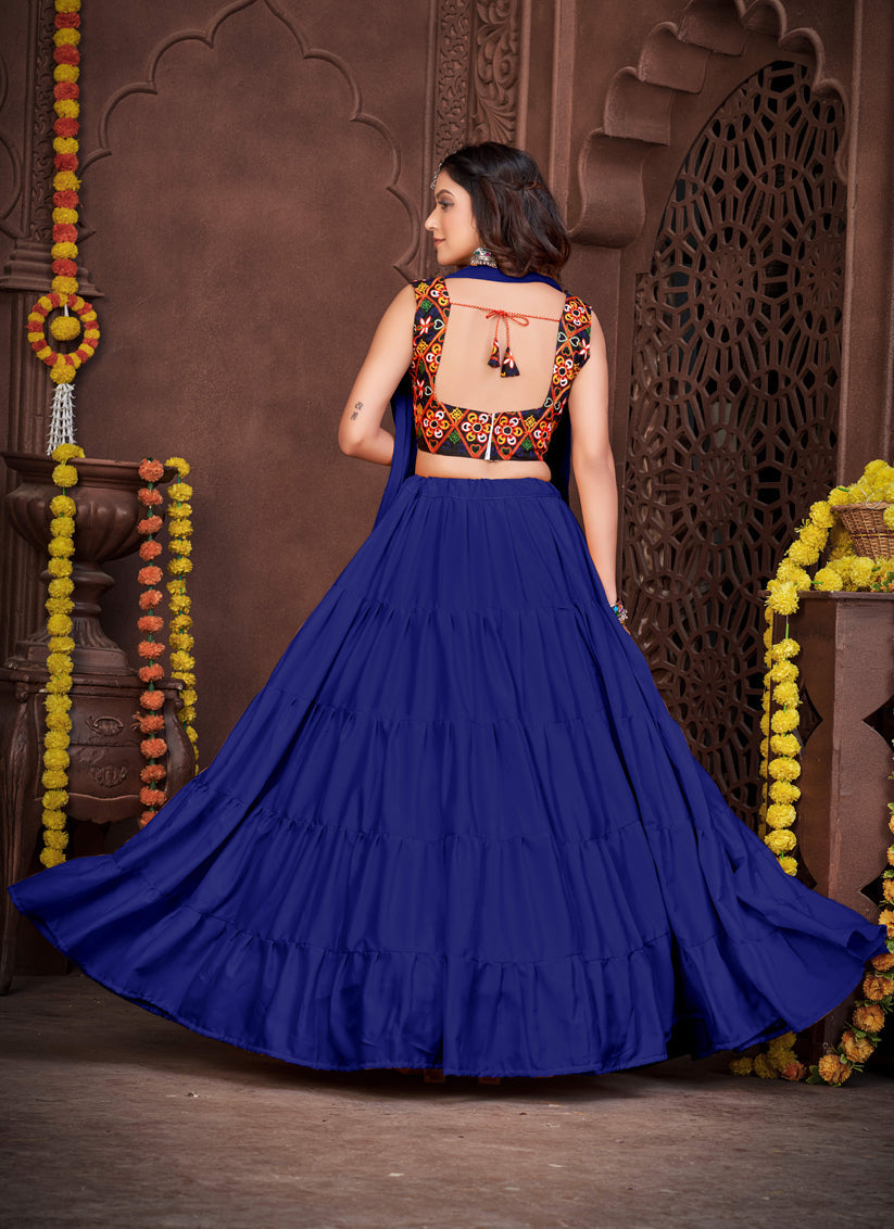 Indigo Blue French Crepe Gamthi Work Navratri Special Chaniya Choli