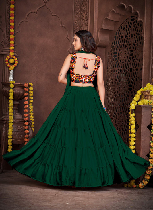 Bottle Green French Crepe Gamthi Work Navratri Special Chaniya Choli