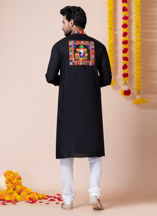 Black Rayon Gamthi Work Navratri Special Kurta Set