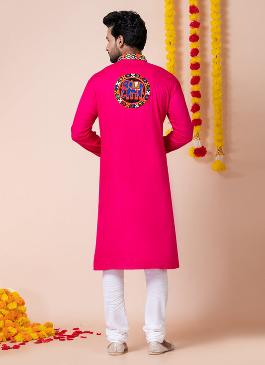 Rani Pink Rayon Gamthi Work Navratri Special Kurta Set