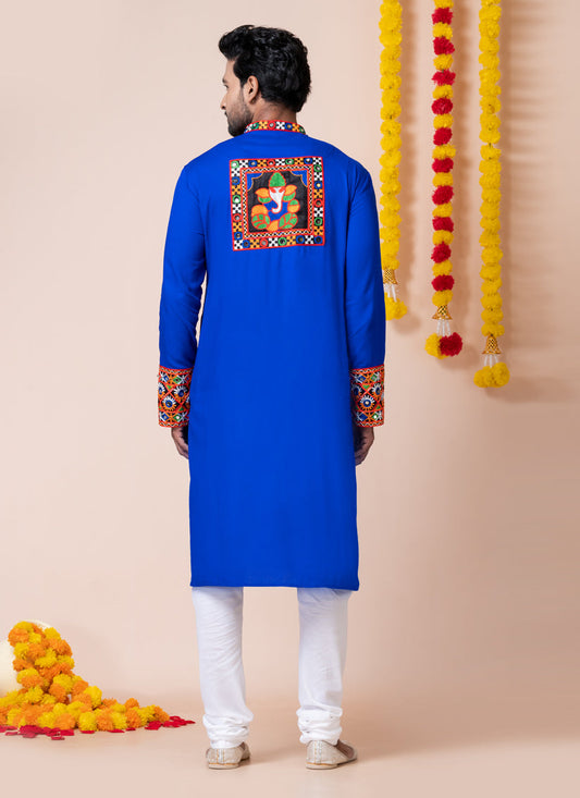 Royal Blue Rayon Gamthi Work Navratri Special Kurta Set