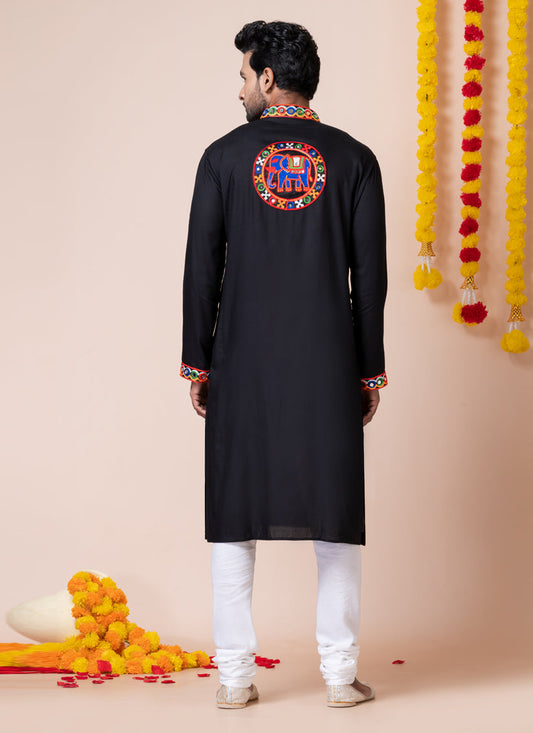 Black Rayon Gamthi Work Navratri Special Kurta Set
