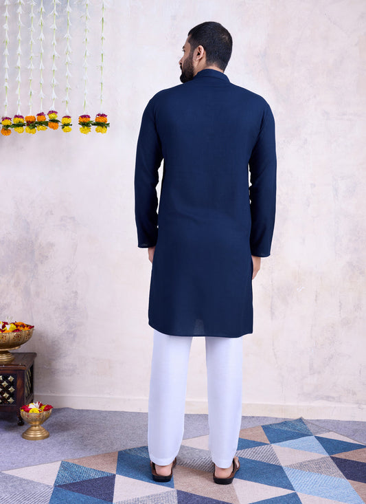 Navy Blue Rayon Gamthi Work Navratri Special Kurta