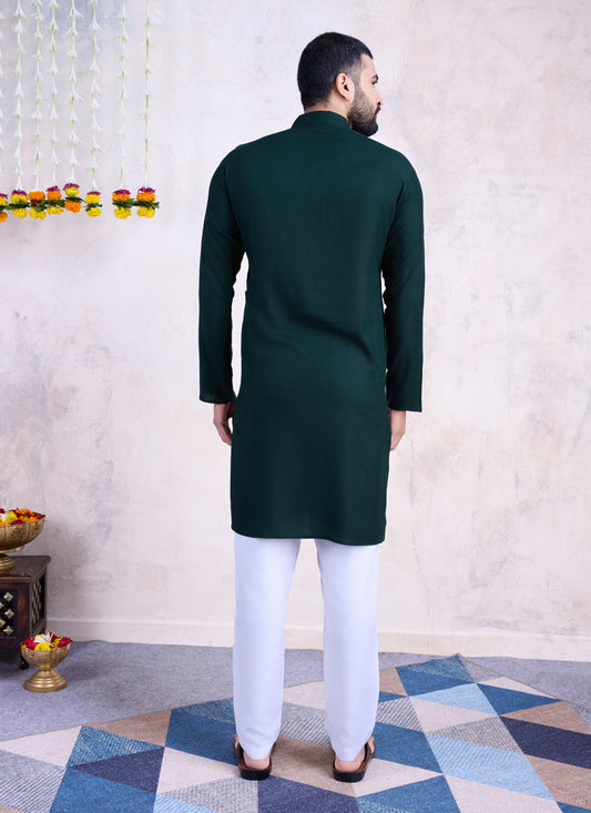 Bottle Green Rayon Gamthi Work Navratri Special Kurta
