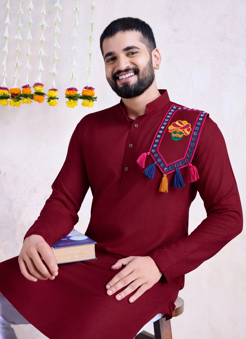 Maroon Rayon Gamthi Work Navratri Special Kurta