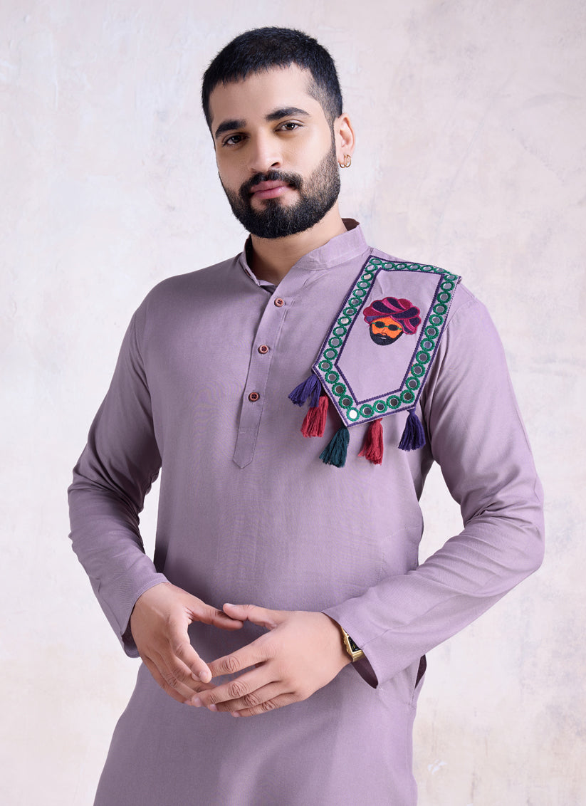 Dusty Purple Rayon Gamthi Work Navratri Special Kurta