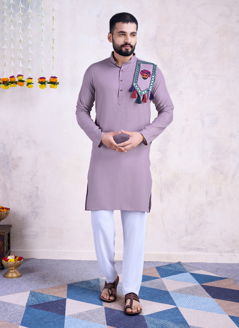 Dusty Purple Rayon Gamthi Work Navratri Special Kurta
