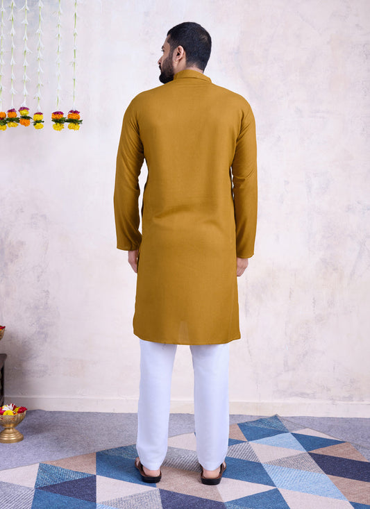 Mustard Yellow Rayon Gamthi Work Navratri Special Kurta