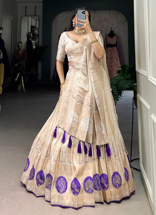 cream purple pure shimmer navratri special chaniya choli