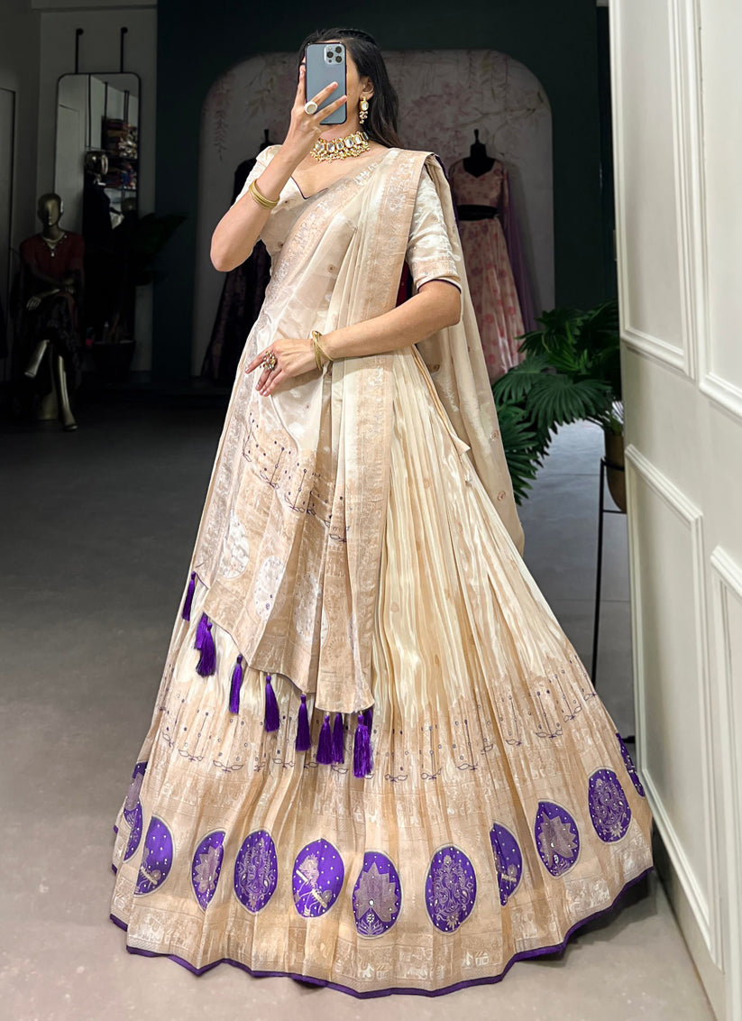 cream purple pure shimmer navratri special chaniya choli