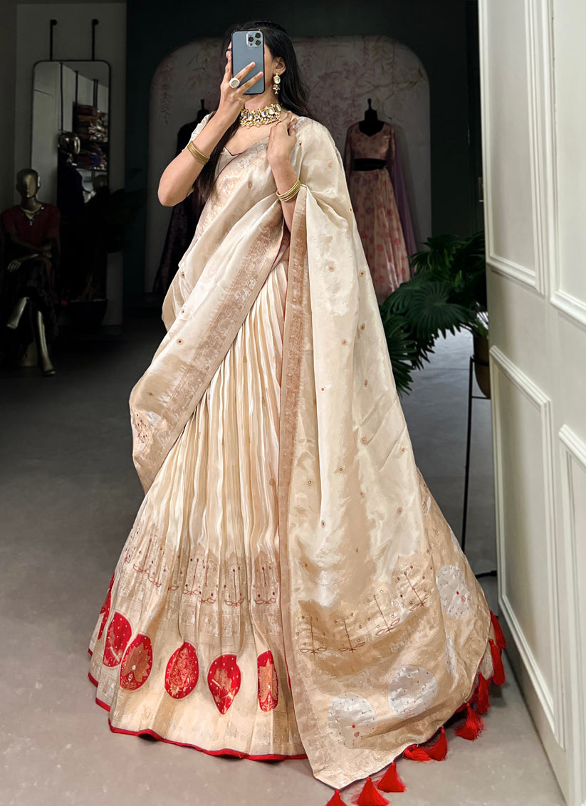 cream red pure shimmer navratri special chaniya choli