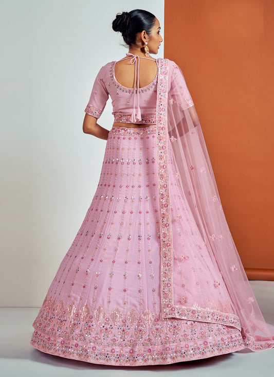 Graceful Pink Georgette Embroidered Designer Lehenga Choli