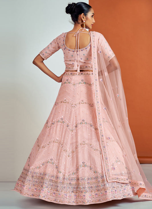 Sophisticated Blush Pink Georgette Embroidered Designer Lehenga Choli