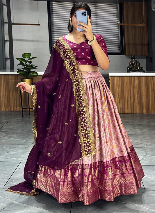 peach dola silk printed chaniya choli