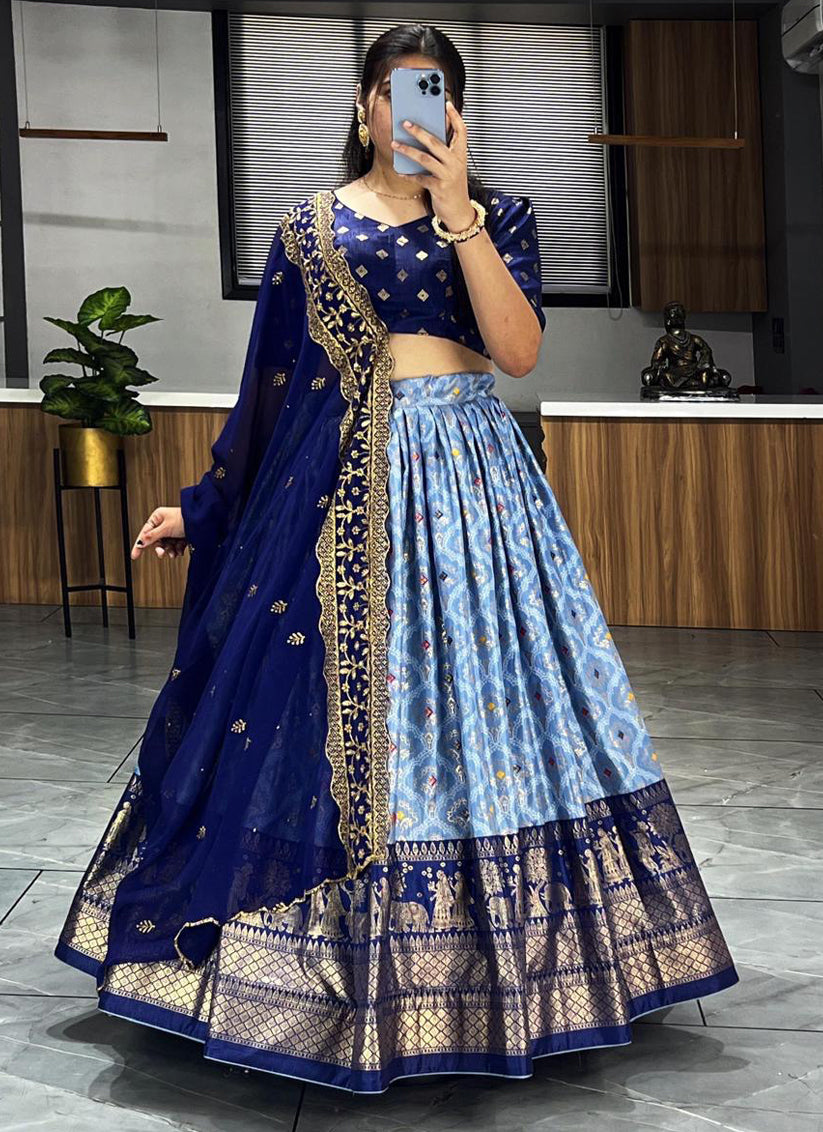 blue dola silk printed chaniya choli