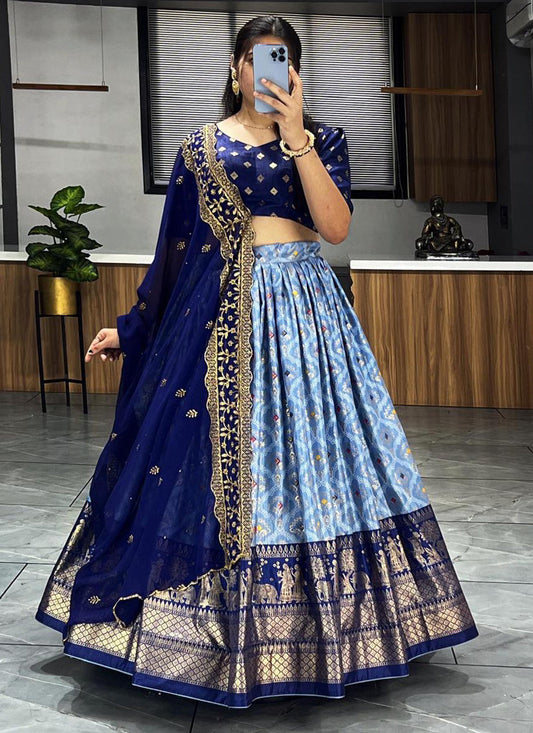 blue dola silk printed chaniya choli