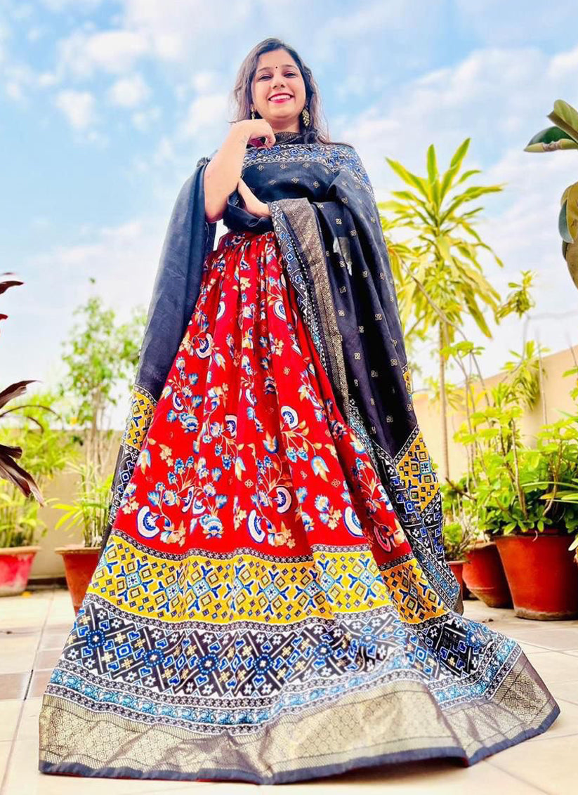 red dola silk printed chaniya choli