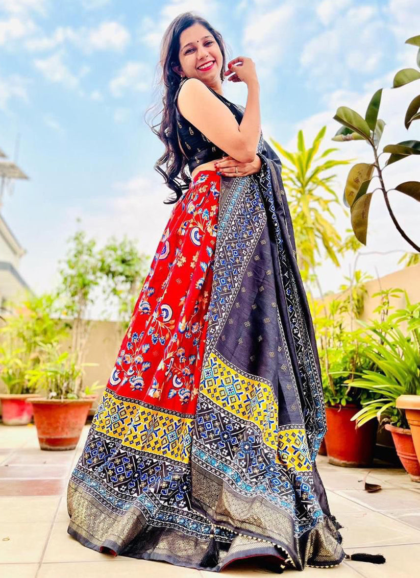 red dola silk printed chaniya choli