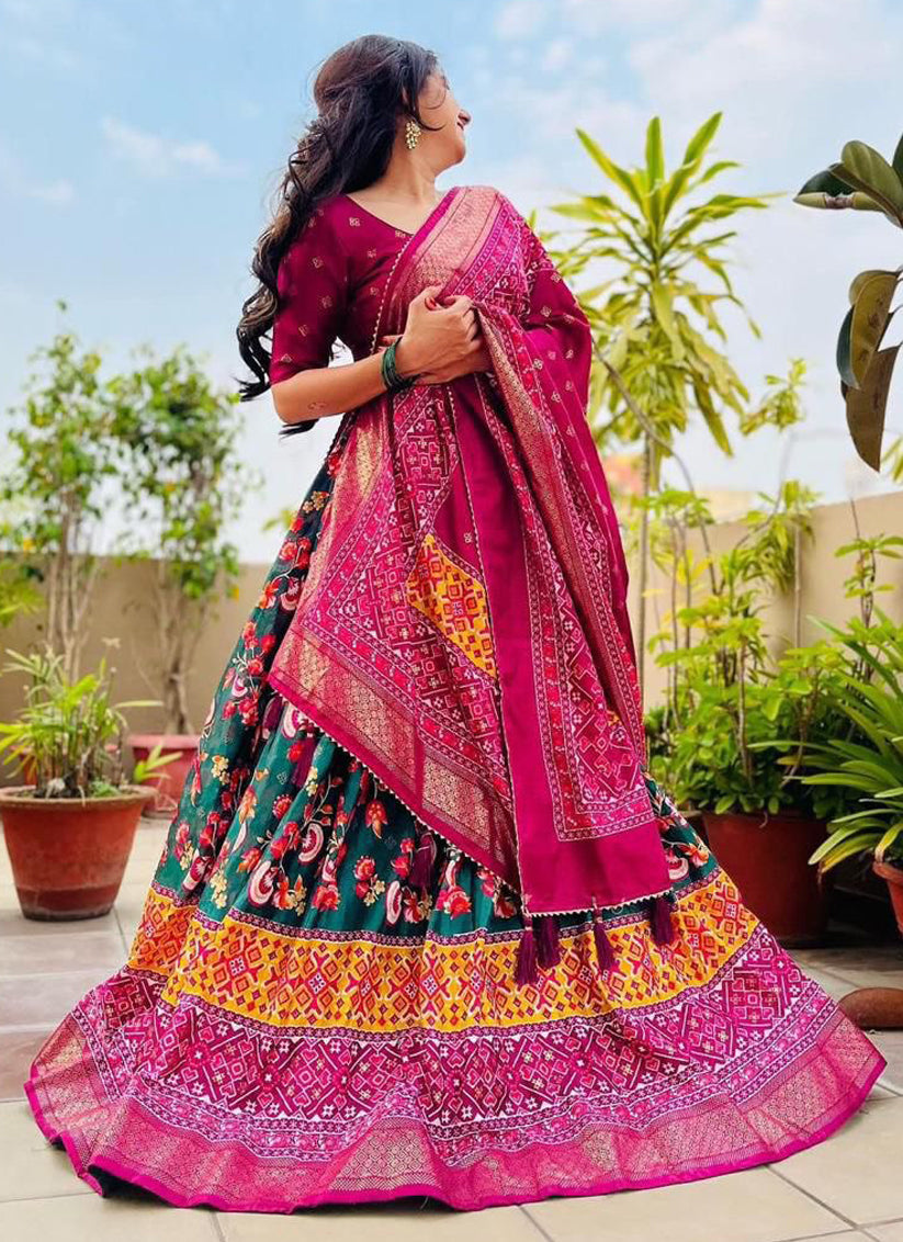 green dola silk printed chaniya choli