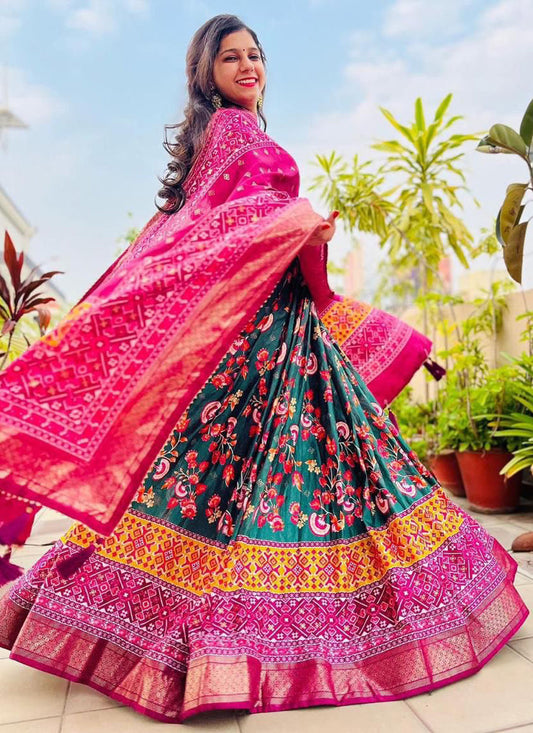 green dola silk printed chaniya choli