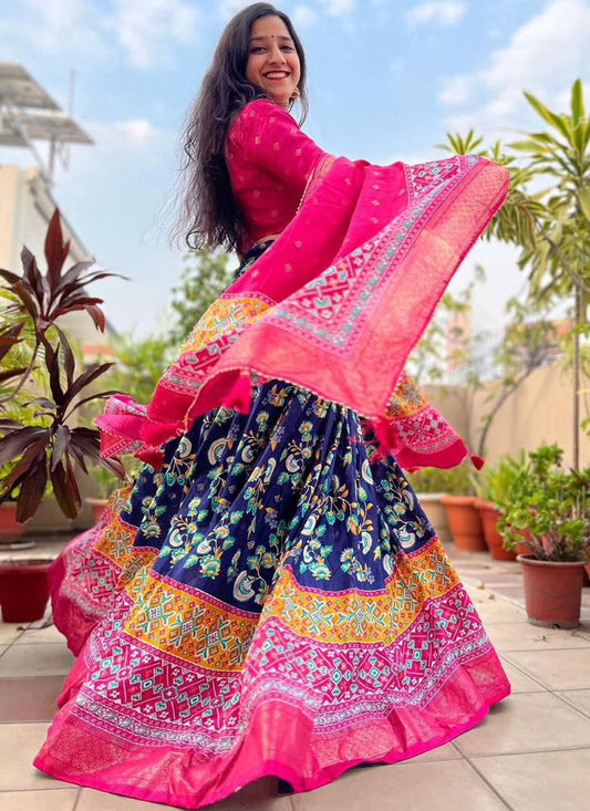 blue dola silk printed chaniya choli